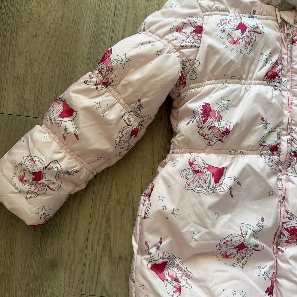 The Children's Place 5T Jacket Coat Pink Fairy Princess Puffer Faux Fur Lined